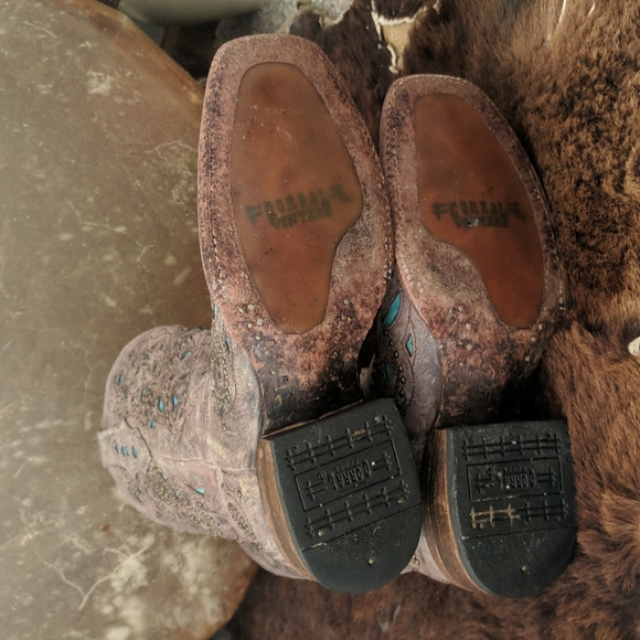 CORRAL A1149 brown studded leather cowgirl western boots turquoise inlay sz 7 - Picture 14 of 16